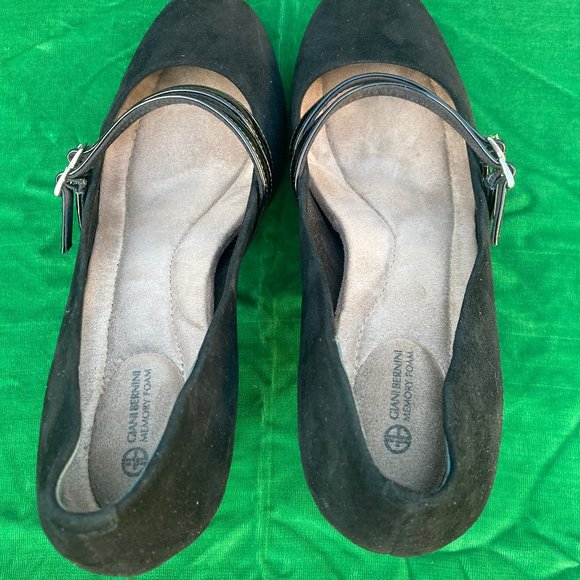 Giani Bernini Vallariaa Black Suede & Faux pantent Mary Jane Heels Pumps Size 11 - Picture 6 of 8